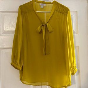 Ann Taylor Loft Chartreuse Sheer Secretary Top, Size Medium
